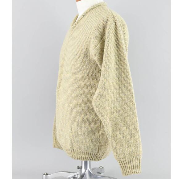 Vintage Chunky Knit Wool Blend Yellow Sweater, Men's Medium - Picture 6 of 10